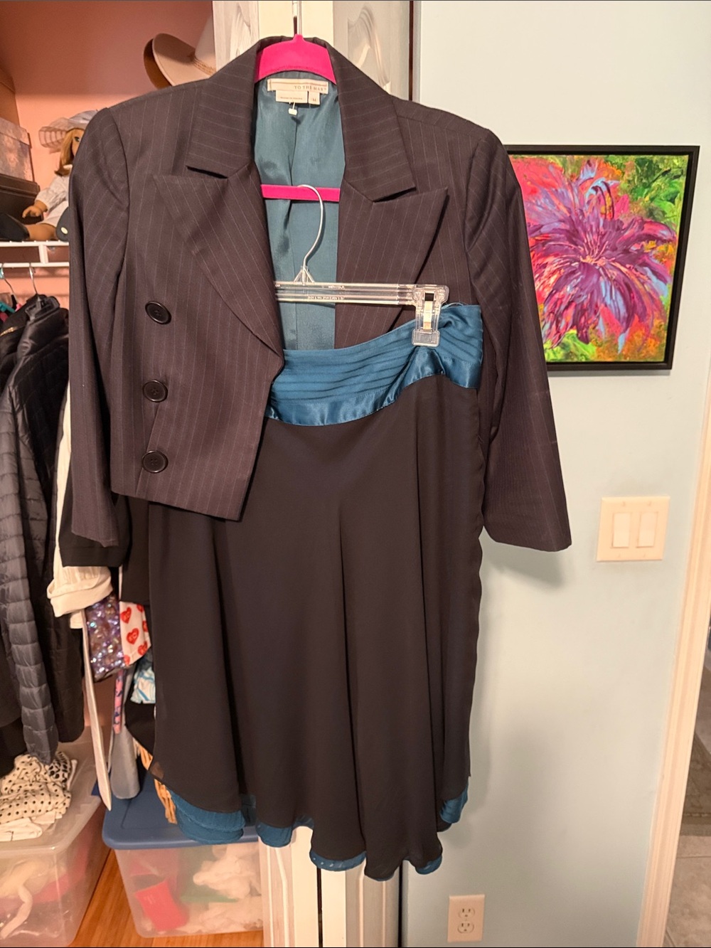 To the Max Black and Teal Pinstripe Two-Piece Skirt Set